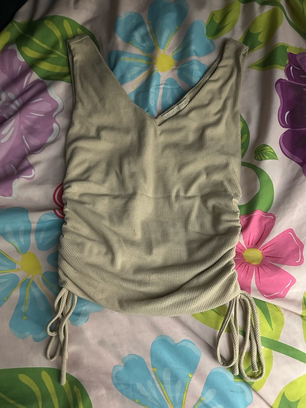 Active USA Ribbed V-Neck Side Tie Tank Top - Light Green
